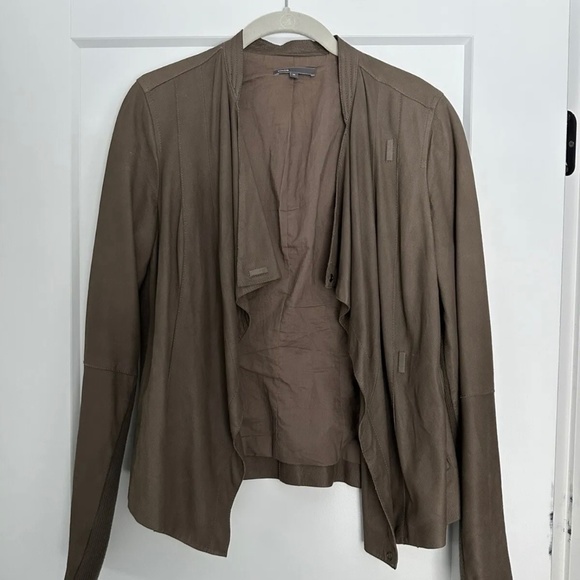 Vince Leather Scuba Jacket Taupe Size M - Picture 1 of 5